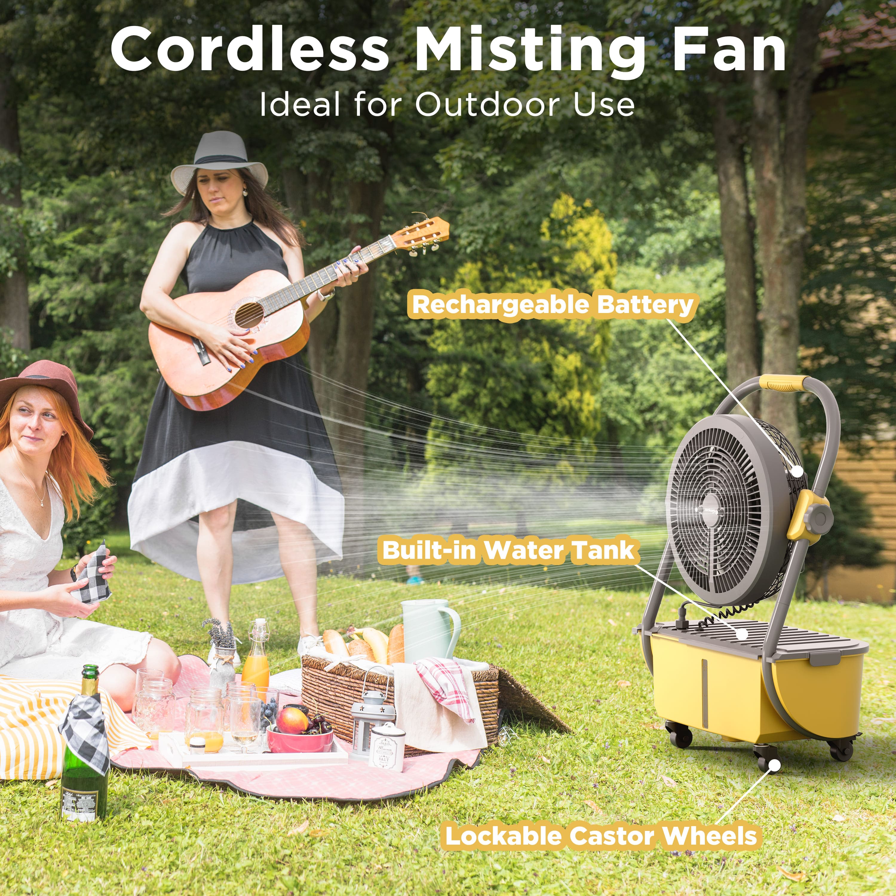 (Open Box) AirSupply MS12 Portable Mist Fan, 19,200mAh Battery & 2.9-Gallon Tank