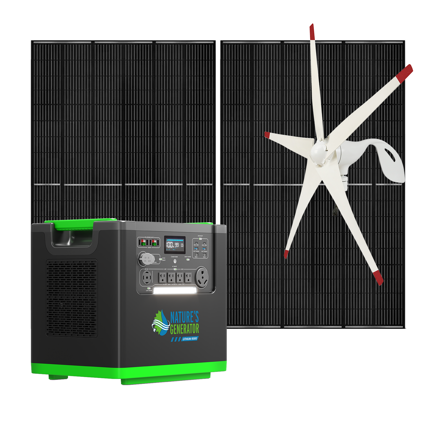 Nature's Generator Lithium 6000 with Solar Panels and Wind Turbine