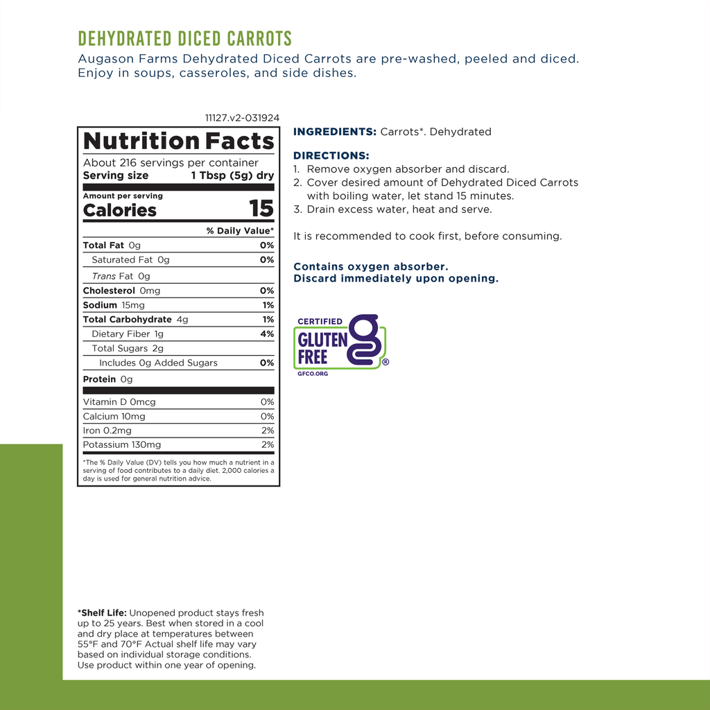 Dehydrated Diced Carrots Can, 216 Servings